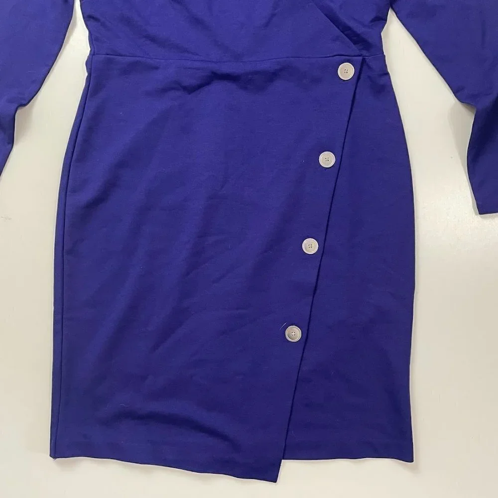 Ann Taylor Dress Midnight Regatta Blue Faux Wrap Button Asymmetrical Wedding 6